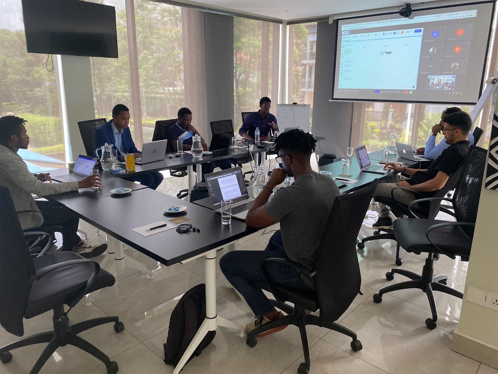 Students around a workstation